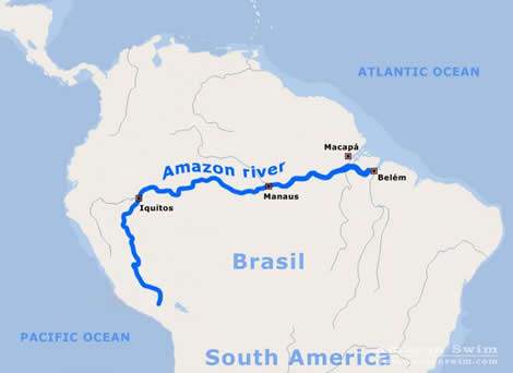 Mapa del trayecto seguido por Martin Strel en el Amazonas