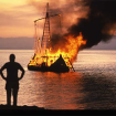 Thor Heyerdahl quema su balsa de papiro Tigris, en protesta por la guerra del Mar Rojo.