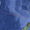 Ruta seguida por Cas y Jonesy a través del Mar de Tasmanial. Nótese las vueltas que le hicieron dar la tormenta.